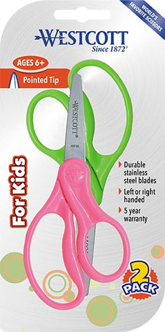 Westcott Kids Value Scissors, Pointed, 5-Inch, Color Varies, 2-Pack