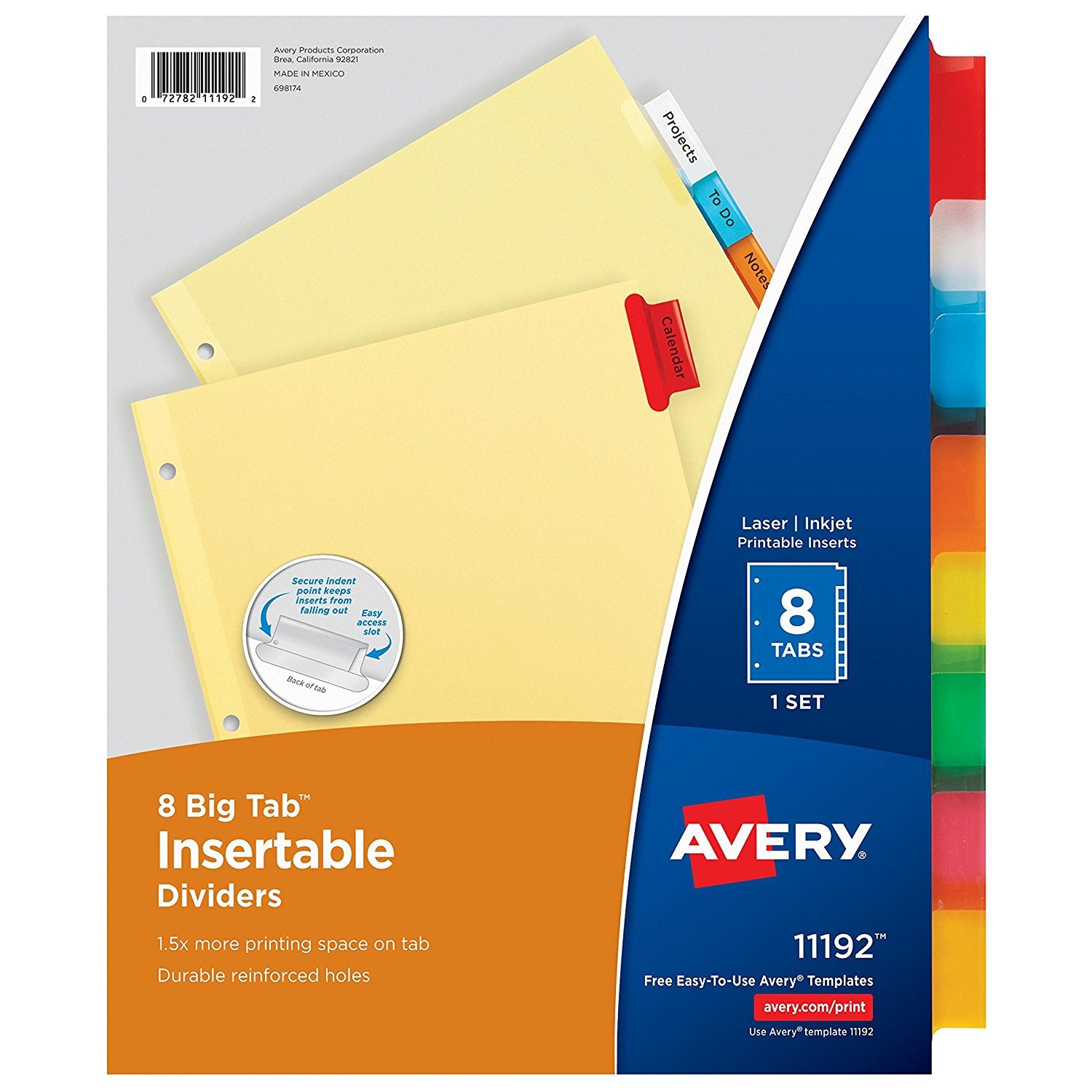 Avery Big Tab Insertable Dividers, Buff Paper, 8 Multicolor Tabs, 1 Set (11192)