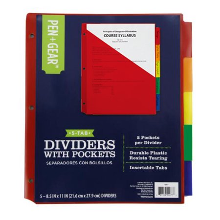 Casemate 5-Tab Durable Tab Dividers with Pockets, 8.5" x 11"