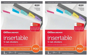 Office Depot  Brand 5-tab Insertable Poly dividers, 8.5" x 11"