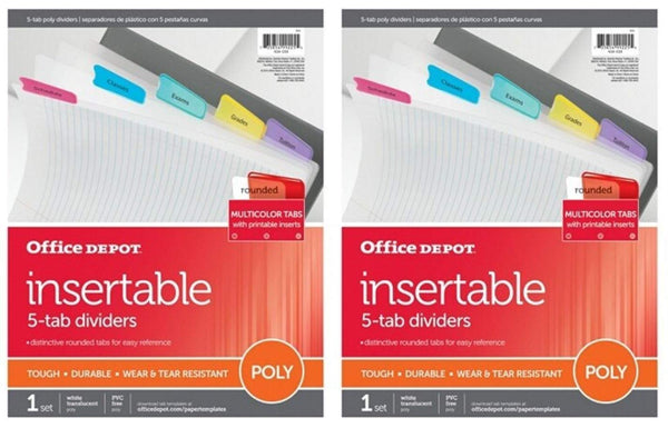 Office Depot  Brand 5-tab Insertable Poly dividers, 8.5" x 11"