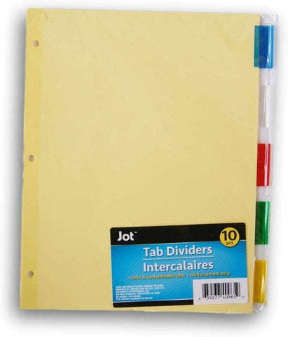 Binder Tab Dividers JOT with Customizable Tabs - 10 P